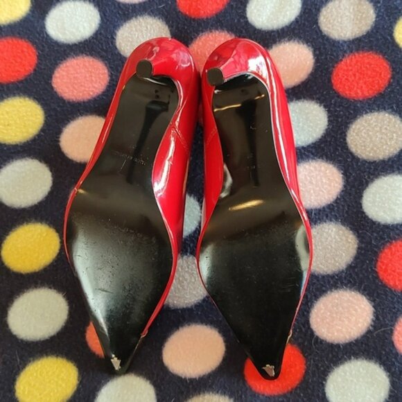 RED PATENT LEATHER HEELS GOLD TOE TIP MADE IN BRAZIL Size 5. - Picture 6 of 11